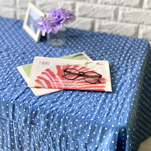 フリークロス トレイル ステッチネイビー インド綿100％ ベッドカバー ソファーカバー シングル マルチクロス カーテン 間切り 水色ドット km031