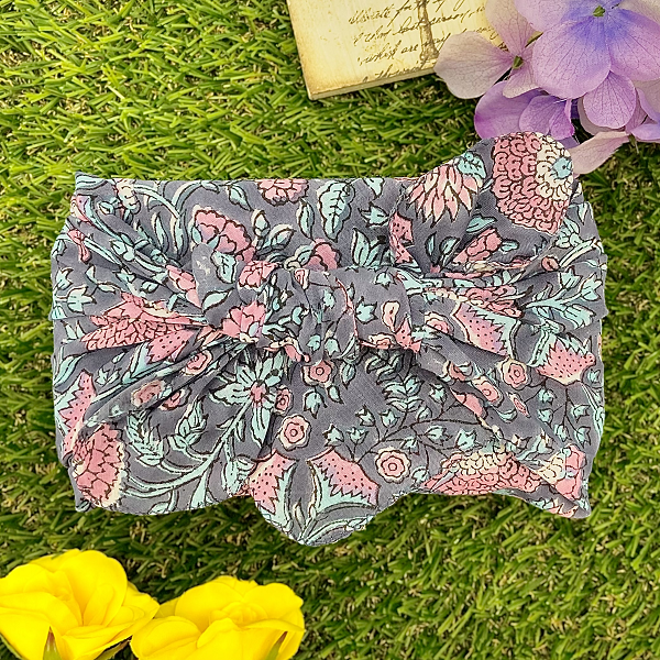 バンダナ インド綿100%   ビッグフラワー ネイビー ピンク 約50cm×50cm