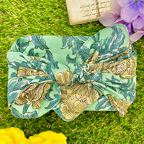 バンダナ インド綿100%  ボタニカル柄 グリーン 黄緑 約50cm×50cm