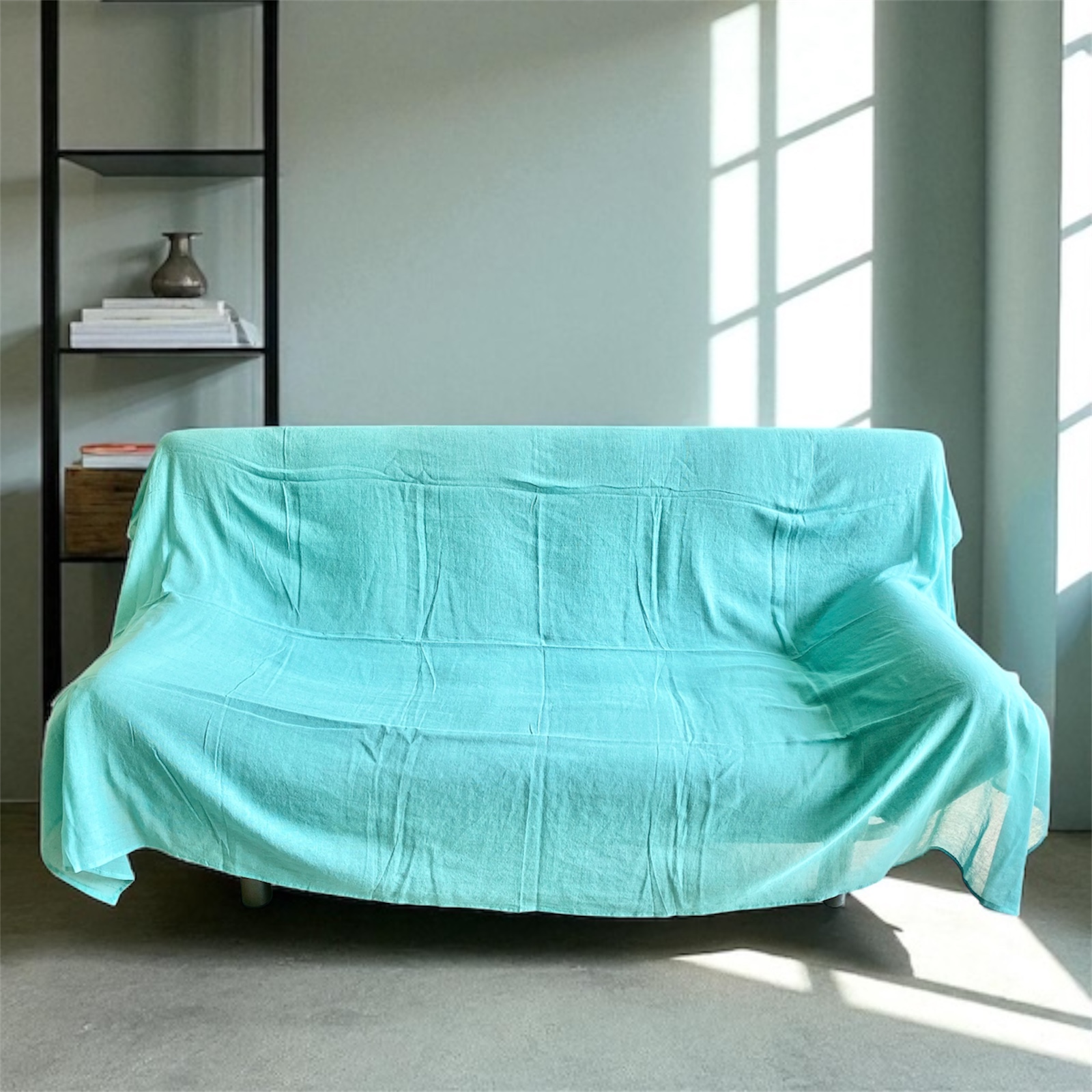 マルチカバー インド綿100% 無地  ウォーターブルー 145cm×225cm