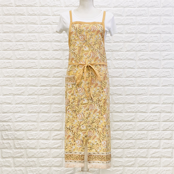エプロン インド綿１00% 花柄 サフランイエロー 約80×100cm