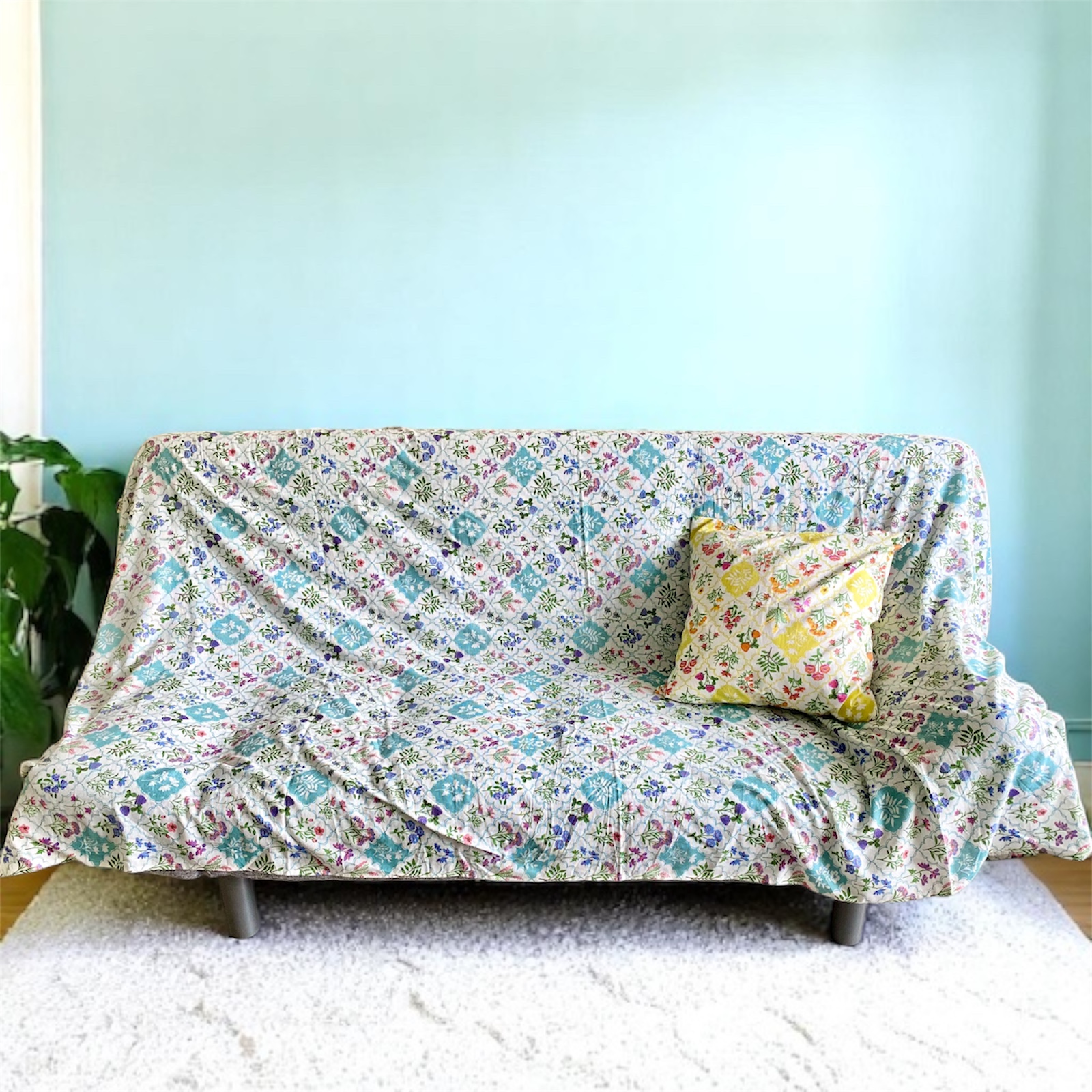 クッション カバー コットン100％ ボタニカルフラワー イエロー 45cm×45cm