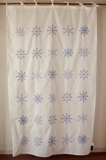 カーテン インド綿100% 刺繍 スノーフレーク エンブロイダリー ホワイト 180cm×110cm