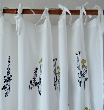 カーテン インド綿100% 刺繍 プランツ エンブロイダリー ホワイト  180cm×110cm