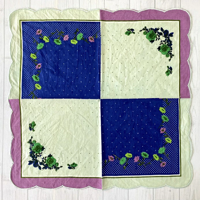 バンダナ インド綿 アンティーク アシメントリー ブルー×パープル  53cm×53cm