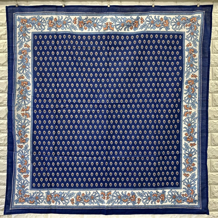 テーブルクロス  インド綿100% プロヴァンス ネイビー トワルパント（木版プリント） 約105×105cm
