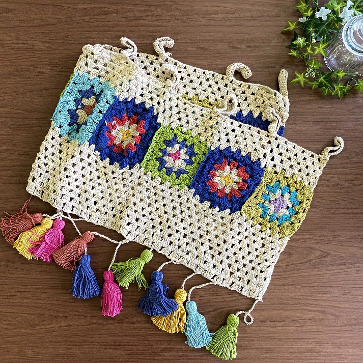 カフェカーテン インド綿100％ クロシェット編み 105×50cm