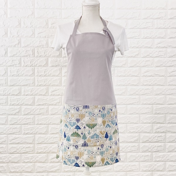 エプロン インド綿100％ シンプル グレー アウトドア柄 北欧 カントリー 使いやすい フリーサイズ ke010