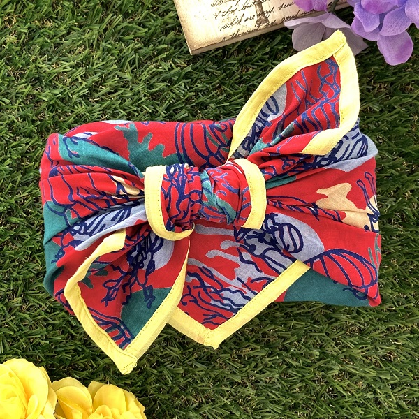 バンダナ インド綿100％  ジュエリーフィッシュ クラゲ レッド 52cm×52cm kb037