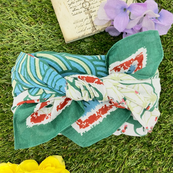 バンダナ インド綿100% ウエルカムJAPAN 富士山 グリーン  約52cm×52cm