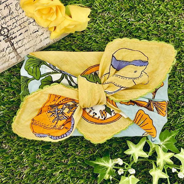 バンダナ インド綿100％ 猫 アニマル イエロー 約53cm×53cm